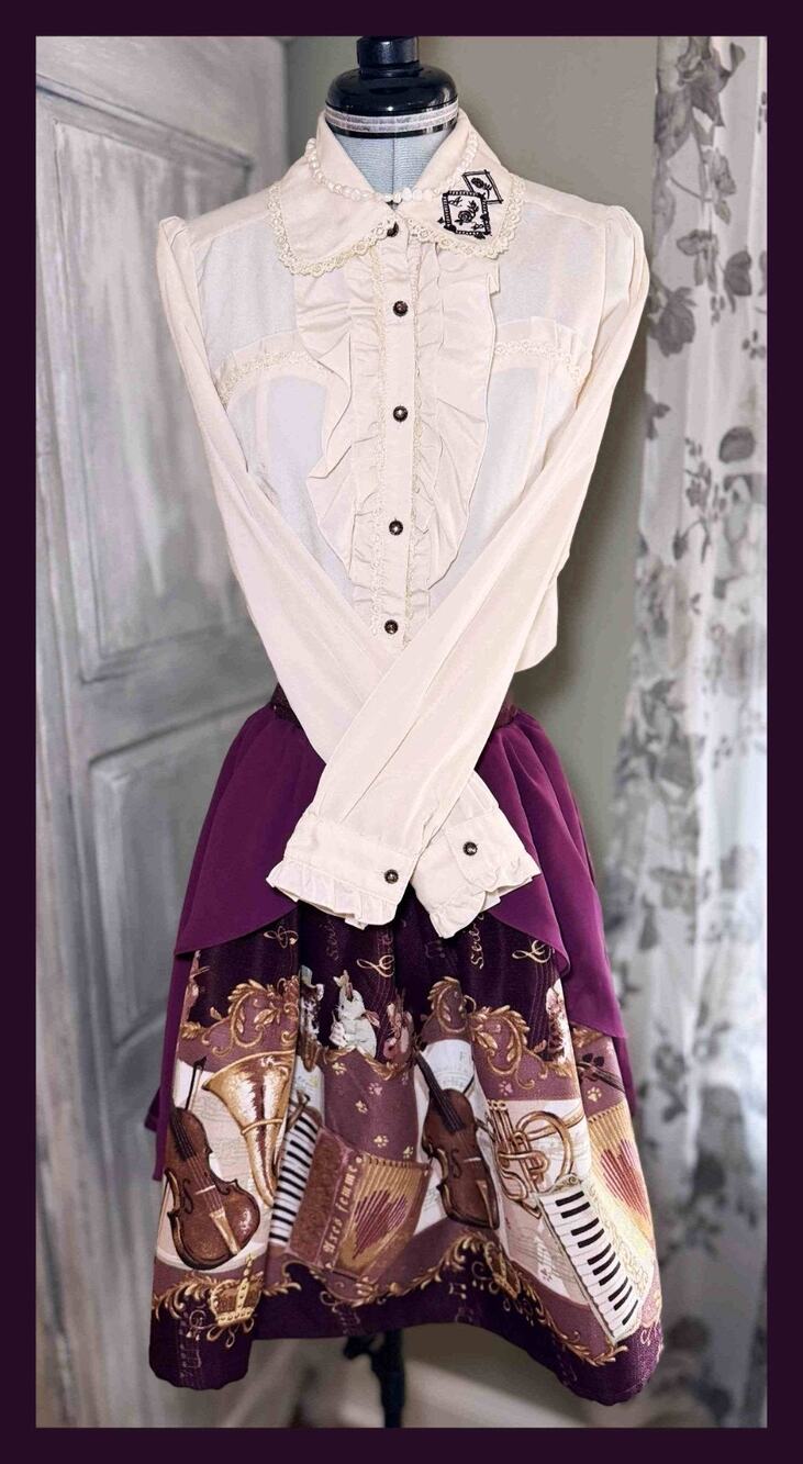 Axes Femme Kawaii Melody Cat Skirt Trump Rose Blouse Gothic Musical Lolita Set